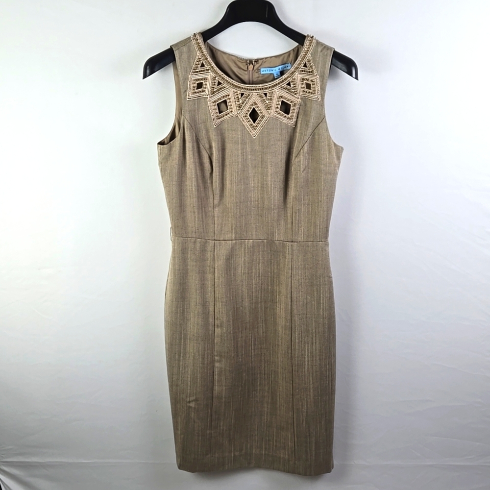 Antonio Melani Cutout Embellished Sheath Safari Pencil Career Beaded Dress Sz 4